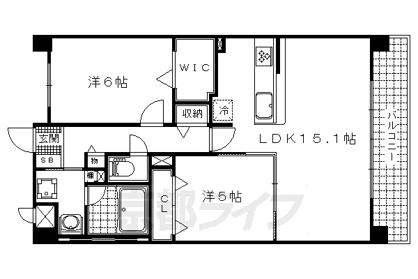 京都市東西線 椥辻駅 徒歩18分 5階建 築11年(2LDK/3階)の間取り写真