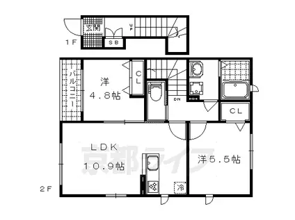 京都市東西線 東野駅(京都) 徒歩7分 2階建 築10年(2LDK/2階)の間取り写真