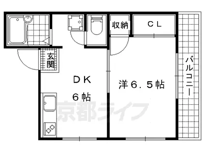 京都市東西線 石田駅(京都市営) 徒歩8分 2階建 築31年(1DK/1階)の間取り写真