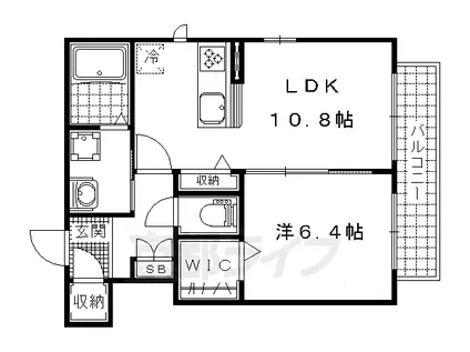 京都市東西線 東野駅(京都) 徒歩14分 3階建 築10年(1LDK/2階)の間取り写真