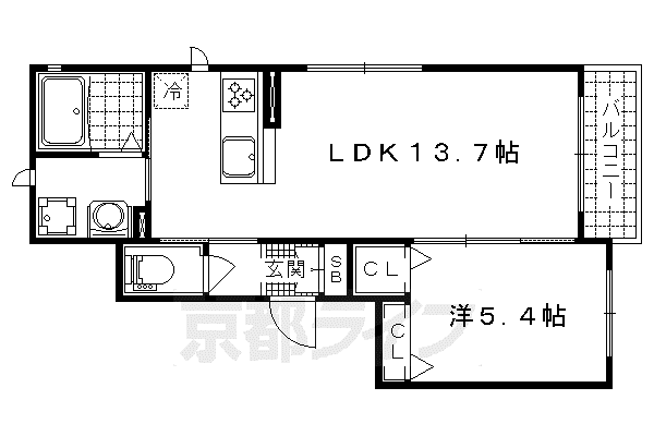東海道本線 山科駅 徒歩12分 2階建 築11年(1LDK/2階)の間取り写真