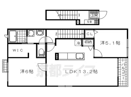 ビ・オーラ千(2LDK/2階)の間取り写真
