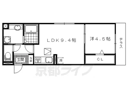 京都市東西線 石田駅(京都市営) 徒歩5分 3階建 築10年(1LDK/1階)の間取り写真