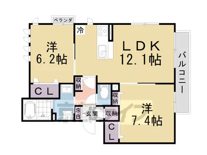 アリスティオ椥辻(2LDK/2階)の間取り写真