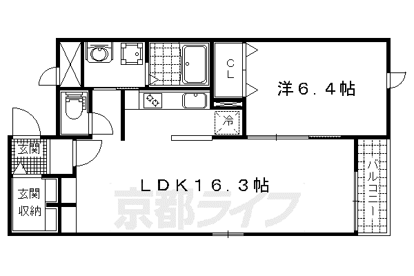 京都市東西線 小野駅(京都) 徒歩6分 3階建 築10年(1LDK/1階)の間取り写真