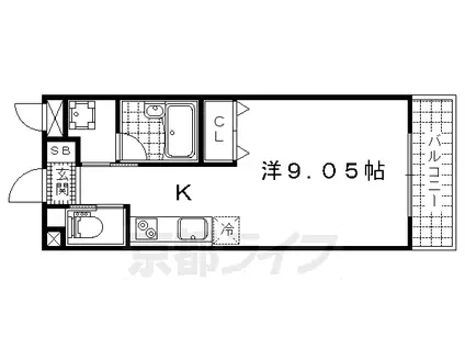 京都市東西線 御陵駅 徒歩9分 2階建 築9年(ワンルーム/1階)の間取り写真