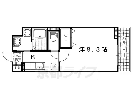 京都市東西線 椥辻駅 徒歩11分 3階建 築9年(1K/2階)の間取り写真
