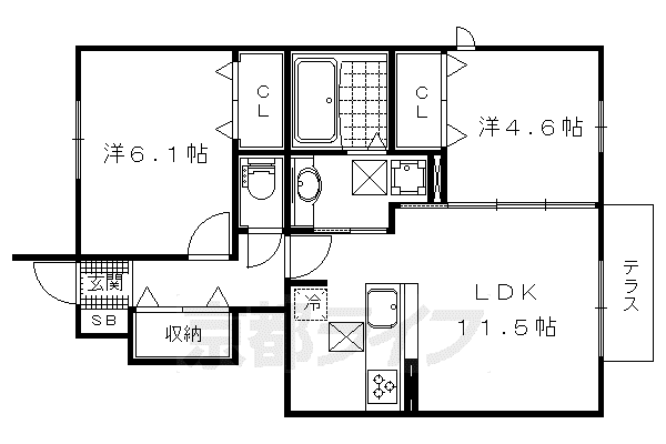 RAFFINE BIWA(2LDK/1階)の間取り写真