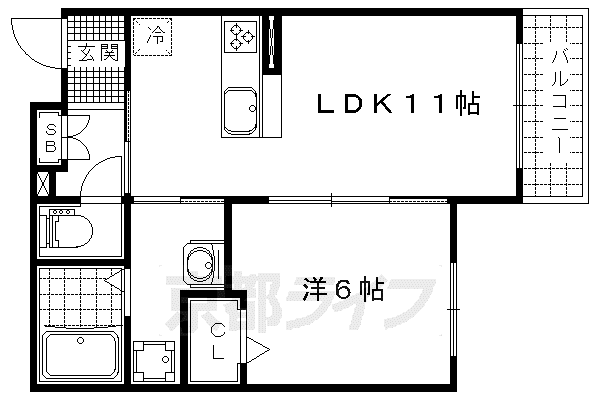 京都市東西線 石田駅(京都市営) 徒歩13分 2階建 築9年(1LDK/2階)の間取り写真