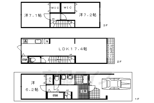 京都市東西線 山科駅 徒歩4分 3階建 築10年(2SLDK)の間取り写真