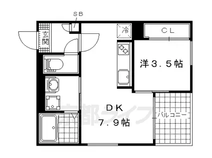 東海道本線 山科駅 徒歩13分 3階建 築8年(1DK/3階)の間取り写真