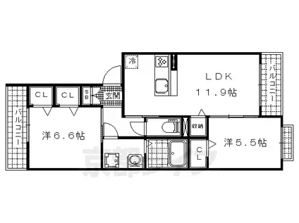 京都市東西線 椥辻駅 徒歩12分 3階建 築8年(2LDK/2階)の間取り写真