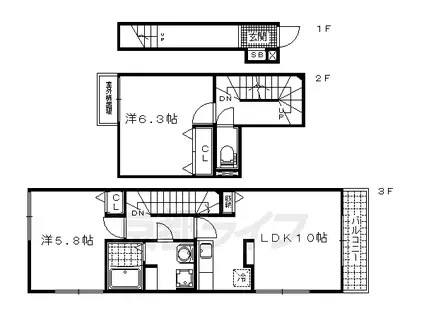 京都市東西線 東野駅(京都) 徒歩13分 3階建 築9年(2LDK/1階)の間取り写真