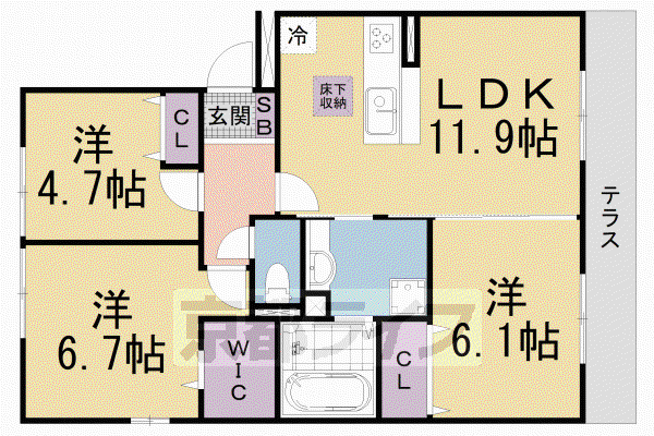 湖城ヶ丘ハイツ9号館(3LDK/1階)の間取り写真
