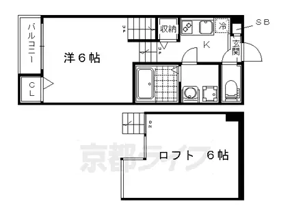 京都市東西線 石田駅(京都市営) 徒歩6分 2階建 築8年(1K/1階)の間取り写真