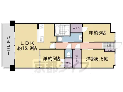京都市東西線 御陵駅 徒歩1分 6階建 築6年(3LDK/2階)の間取り写真