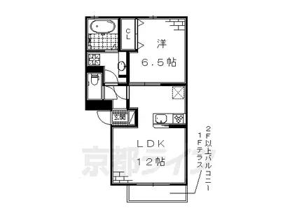 近鉄京都線 竹田駅(京都) 徒歩8分 3階建 築11年(1LDK/1階)の間取り写真