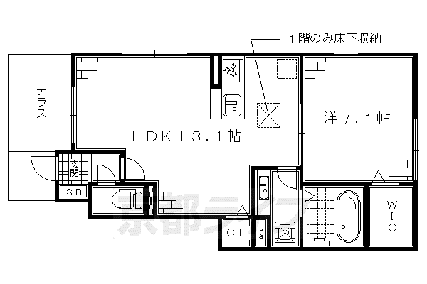 近鉄京都線 伏見駅(京都) 徒歩2分 2階建 築11年(1LDK/1階)の間取り写真