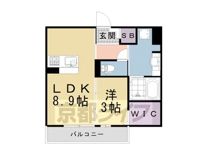 近鉄京都線 桃山御陵前駅 徒歩3分 2階建 築11年(1LDK/1階)の間取り写真