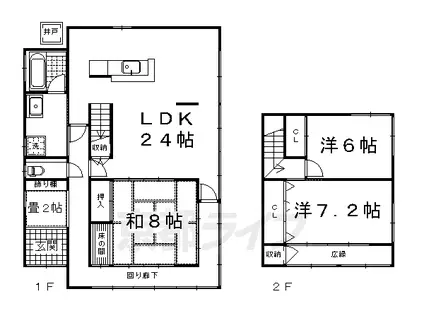 奈良線 桃山駅 徒歩5分 2階建 築66年(3LDK)の間取り写真