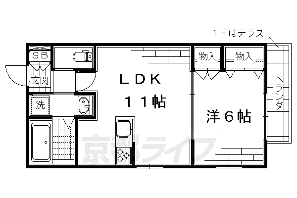 奈良線 ＪＲ藤森駅 徒歩7分 2階建 築10年(1LDK/1階)の間取り写真