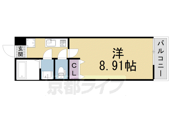 近鉄京都線 伏見駅(京都) 徒歩6分 3階建 築10年(1K/1階)の間取り写真