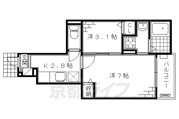 奈良線 ＪＲ藤森駅 徒歩6分 3階建 築10年(2K/1階)の間取り写真