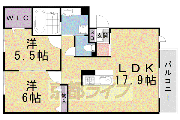 近鉄京都線 伏見駅(京都) 徒歩18分 3階建 築10年(2LDK/2階)の間取り写真