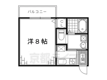 近鉄京都線 伏見駅(京都) 徒歩1分 3階建 築9年(1K/2階)の間取り写真