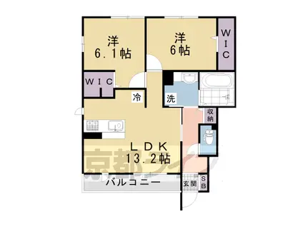 奈良線 稲荷駅 徒歩5分 2階建 築9年(2LDK/1階)の間取り写真