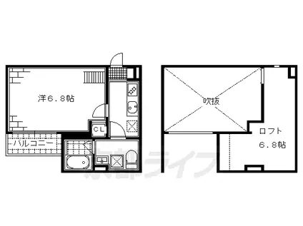 近鉄京都線 伏見駅(京都) 徒歩7分 2階建 築9年(1K/2階)の間取り写真