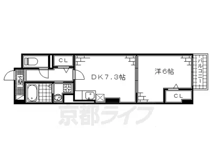 京阪電気鉄道宇治線 六地蔵駅(京阪) 徒歩4分 5階建 築9年(1DK/5階)の間取り写真