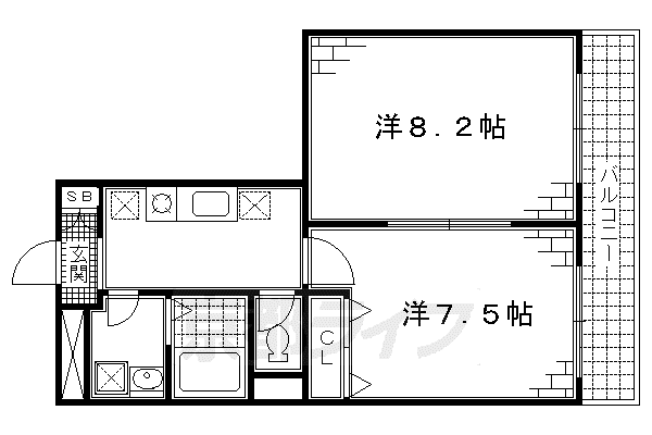 京阪電気鉄道京阪線 丹波橋駅 徒歩1分 2階建 築9年(2K/2階)の間取り写真