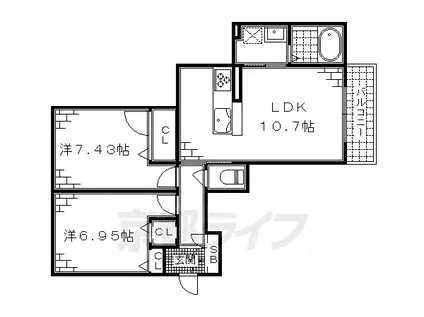 奈良線 ＪＲ藤森駅 徒歩3分 2階建 築9年(2LDK/1階)の間取り写真