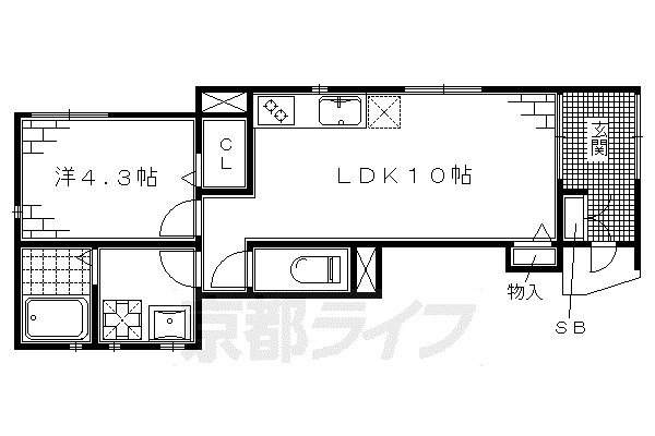 フォレス鳥羽(1LDK/1階)の間取り写真