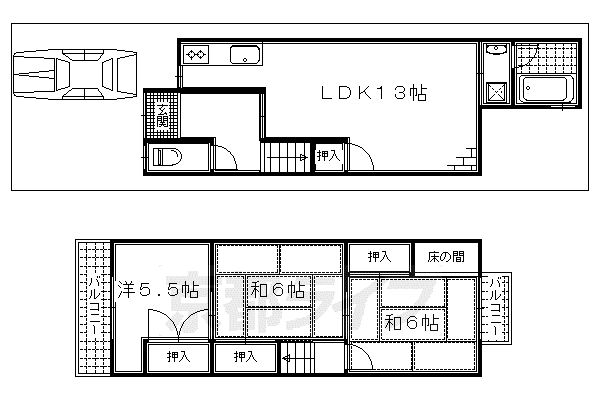 奈良線 桃山駅 徒歩3分 2階建 築52年(3LDK)の間取り写真