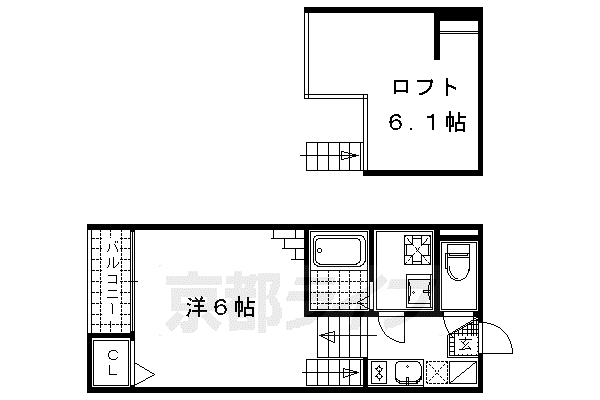 奈良線 ＪＲ藤森駅 徒歩6分 2階建 築9年(1K/2階)の間取り写真
