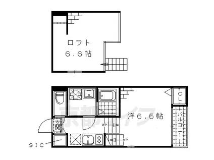 京都市烏丸線 くいな橋駅 徒歩6分 2階建 築9年(1K/1階)の間取り写真