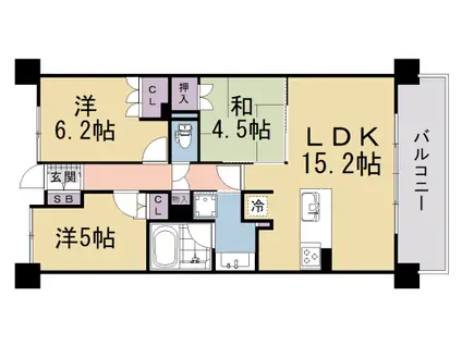 奈良線 桃山駅 徒歩5分 5階建 築10年(3LDK/3階)の間取り写真