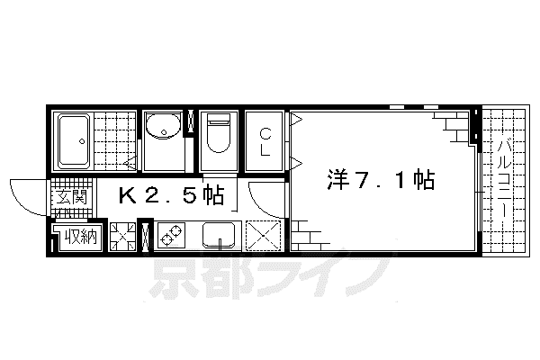 京都市烏丸線 くいな橋駅 徒歩10分 2階建 築9年(1K/1階)の間取り写真