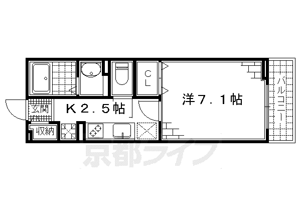 京都市烏丸線 くいな橋駅 徒歩10分 2階建 築9年(1K/2階)の間取り写真