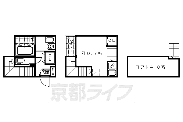 ハーモニーテラス西出町(1K/1階)の間取り写真
