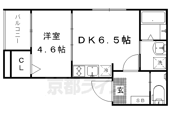 京都市烏丸線 くいな橋駅 徒歩7分 3階建 築8年(1DK/1階)の間取り写真