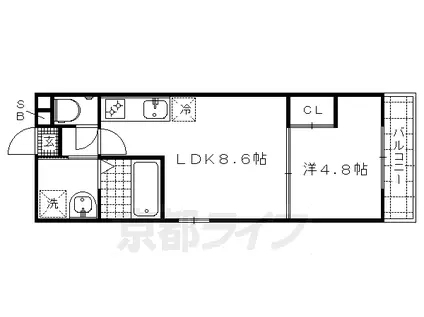 近鉄京都線 伏見駅(京都) 徒歩3分 4階建 築8年(1LDK/1階)の間取り写真