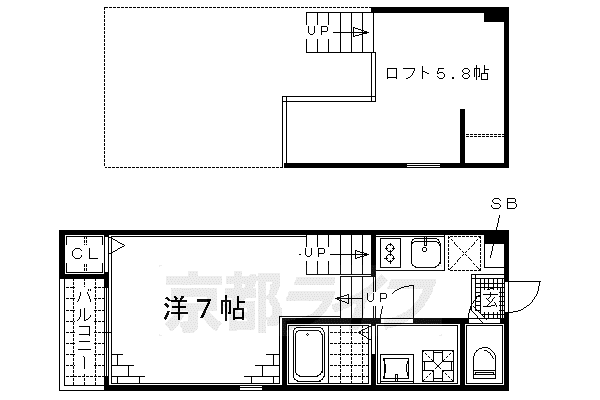 近鉄京都線 伏見駅(京都) 徒歩6分 3階建 築9年(1K/2階)の間取り写真