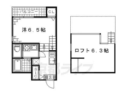 近鉄京都線 伏見駅(京都) 徒歩6分 3階建 築8年(1K/2階)の間取り写真