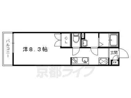 京阪電気鉄道京阪線 丹波橋駅 徒歩3分 3階建 築9年(1K/2階)の間取り写真