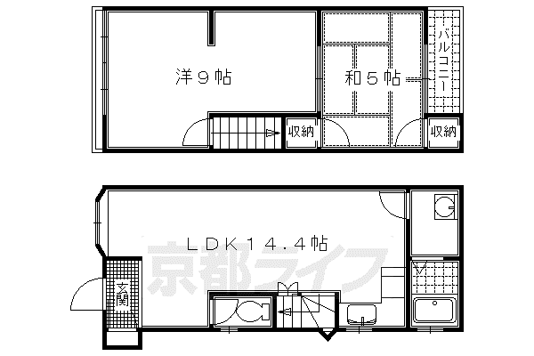 近鉄京都線 竹田駅(京都) 徒歩9分 2階建 築44年(2LDK)の間取り写真
