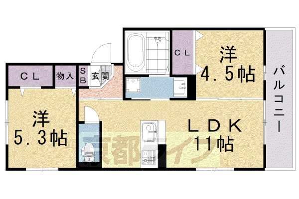 近鉄京都線 伏見駅(京都) 徒歩18分 3階建 築10年(2LDK/2階)の間取り写真
