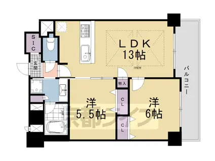 阪急電鉄京都線 大宮駅(京都) 徒歩1分 11階建 築12年(2LDK/6階)の間取り写真